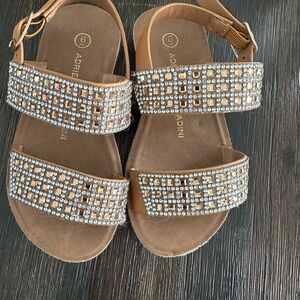 Adrienne Vittadini Tan Sandals with Rhinestone Embellishments